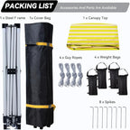 Nazhura 10' x 10' Pop Up Canopy with Sand Weight Bag, Awing for Patio, Freestanding Sun Shelter for Picnic and Camping, One Person Setup, White (Yellow Stripe)