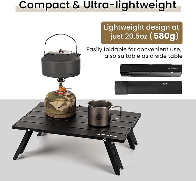 ONETIGRIS Ultralight Backpacking Table, Compact Pop-Up Folding Table for Camping, Hiking, Beach, Picnic, Travel