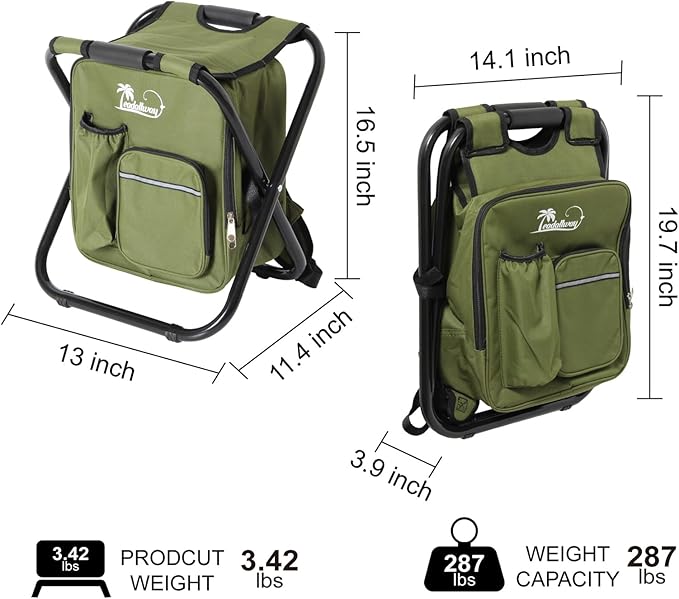 LEADALLWAY Fishing Chair with Cooler Bag Compact Fishing Stool Foldable Camping Chair