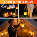 2 Pack Solar Lights Outdoor, Flickering Flame Garden Lights with 2 Modes, Dual Charging USB & Solar Powered, Outdoor Waterproof Hanging Lanterns for Holiday Patio Yard Decor