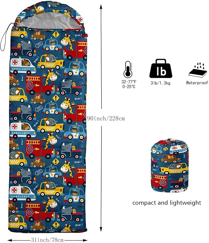 Kids Sleeping Bag for Boys Girls,Blue Ripples Print-Lightweight Warm Portable Outdoor Indoor-Waterproof Cold Weather Resistant Sleeping Bag for Camping Hiking