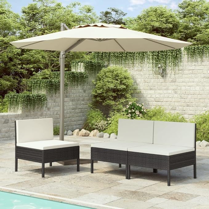 Patio Chairs 3 pcs with Cushions Poly Rattan,Garden Chairs,Furniture Set,Outdoor Chairs,Lawn Chairs,Balcony Chairs,Study Chair,Camping Chair,for Dining Room,Living Room,Study Room,Garden, Black