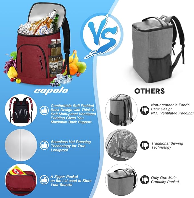 Capolo Cooler Backpack for Men Women Insulated Backpack Cooler Leak Proof Thermal Bag Beverage Soft Cooler Bag Lunch Backpack for Camping 30/45 Cans