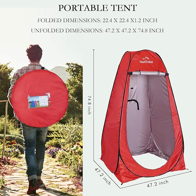 Your Choice Pop Up Privacy Shower Tent, 3.9 x 3.9 x 6.2FT Portable Camping Changing Room, Instant Setup Outdoor Shelter with Silver Coating, Vent Window & Carry Bag for Beach, Hiking & RV | Portable, for Camping, Beach, Hiking, with Carry Bag, Quick Setup