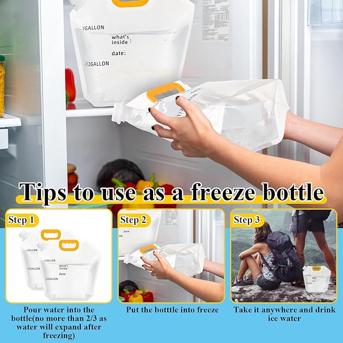 Tessco for you 12 Pack 1.3 Gallon Collapsible Water Storage Bag Water Container Emergency Jug Plastic Storage Pouch Freezable Carrier Tank Foldable Bottle for Outdoor Sport Camping (Clear with Scale)