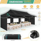 COBIZI 10x30 Pop Up Canopy Tent with Awning & Sidewalls, Heavy Duty Commercial 10X30 Canopy Tents Instant Waterproof, UPF 50+ Sun Shade for Outdoor, Parties, Markets Black