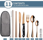 Portable Travel Utensils Set,Reusable Utensils,Travel Camping Cutlery Set,Stainless Steel Flatware Set with Case,Lunch Boxes Workplace Camping School Picnic (Rose Gold)