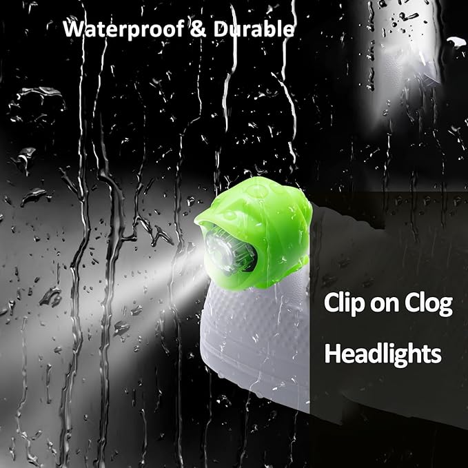 RAHAN Rechargeable Flashlights Compatible with Croc,2 PCs Flashlights Attachment for Shoe, LED Clogs Light with 3 Light Modes for Dog Walking, Camping, Running, Suitable for Adults Kids, Green