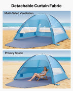 VEVOR Beach Tent Sun Shelter for 8 Person, UPF 50+ Protection, Portable Sun Shade Beach with Carrying Bag & Sand Pockets, Lightweight and Easy Setup Beach Umbrella for Camping Fishing Outdoor Picnic