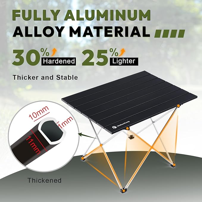 MellowCamp Camping Side Table, Ultralight Aluminum Folding Table, Small Compact Portable Ideal for Camping, Hiking, Beach, Outdoor Cooking, Picnics (Black, Small)