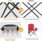 KingCamp 3 Person Camping Chair, Oversized 660lbs Heavy Duty Loveseat for Adults Portable Folding XL 2 Person Couch Padded Comfortable Three Seat with Cup Holder for Outdoor Lawn Backyard, Black/Grey