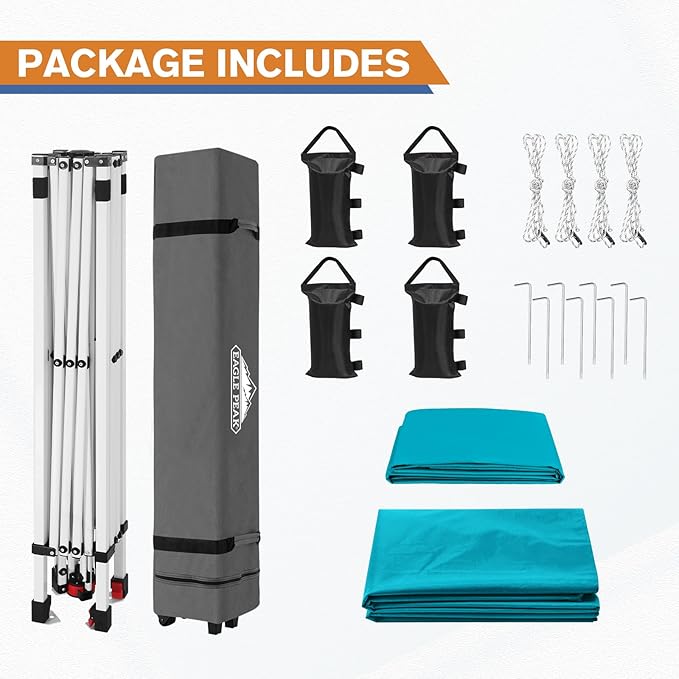 EAGLE PEAK Commercial Canopy 10x10 Pop Up Canopy Tent with 1 Sidewall, Easy Setup Heavy Duty Instant Event Shelter for Vendors & Markets, Outdoor Sun Shade, Turquoise