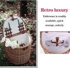 Outdoor Camping Picnic Basket Hand Lever Type Multi-Function Rattan Basket with Rollers Insulation Tableware Storage Box for Outdoor Picnic