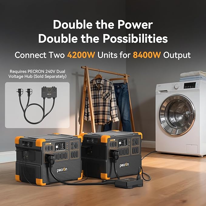 PECRON Portable Power Station E3800 LFP with 30A AC Cable, 3840Wh LiFePO4 Battery Backup, 4200W Solar Generator, Expandable to 53.76kWh Power Station, Fast Charging for Home Emergency, Camping, RV