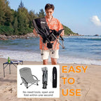 KingCamp Low Beach Chairs, Folding Portable Chair for Adults Lightweight Extra Wide Seat 300lbs Heavy Duty Oversized Backpack, Carry Bag for Camping