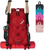 Goloni 45L Hiking Backpack Lightweight Foldable, Waterproof Camping Backpack with Rain Cover & Hiking Pole Mat Carrying System, Ergonomic Water Resistant Daypack for Trekking Travel Men Women Red