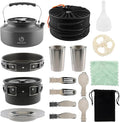 17-Piece Camping Cookware Set, Lightweight Backpacking Pot & Pan Kit with Non-Stick Anodized Aluminum, 0.45Gal Pot, 0.30Gal Kettle, 2 Cups & Cutlery Sets, Compact for Hiking(Plastic)
