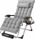 Amopatio Oversized Padded Zero Gravity Chair, XL 29In Reclining Camping Lounge Chair w/Removable Cushion&Headrest, Upgraded Lock and Footrest, Folding Patio Recliner for Indoor Outdoor, Grey