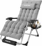 Amopatio Oversized Padded Zero Gravity Chair, XL 29In Reclining Camping Lounge Chair w/Removable Cushion&Headrest, Upgraded Lock and Footrest, Folding Patio Recliner for Indoor Outdoor, Grey