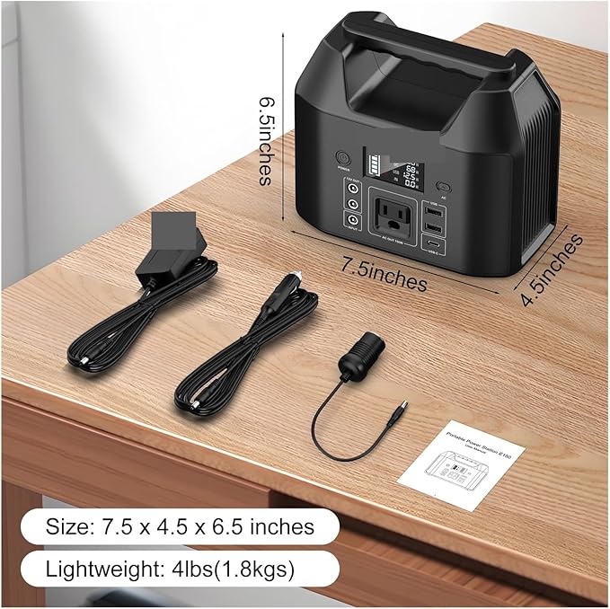 Power Station, 150W Portable Power Station 122.8Wh Solar Generator Bank with AC 110V LED Flashlight for Camping Home RV,for Outdoor Camping Home