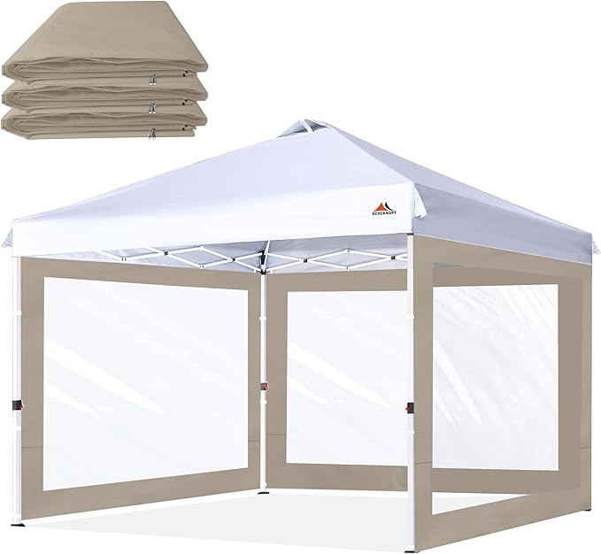 SCOCANOPY Clear Window Sidewall for 10x10 Canopy Frame, 3 Pack Sunwalls Only,(Khaki)