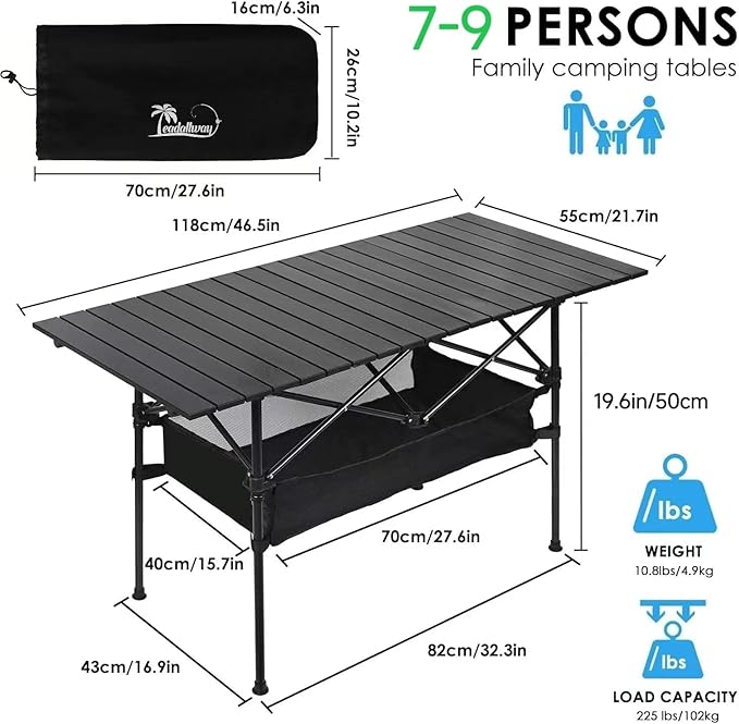 Outdoor Folding Portable Picnic Camping Table, Aluminum Roll-up Table with Easy Carrying Bag for Indoor,Outdoor,Camping, Beach,Backyard, BBQ, Party, Patio, Picnic (Large)