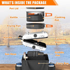 Hisencn Camping Stove,2 Burner Propane Stove,20000 BTU/h Camping Cooking set Includes Frying Pan,Kettle and Pot,Adjustable Burners & Piezo Ignition,Portable stove for camping Outdoor,White