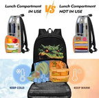 Crocodile Print Meal Bag Backpack Kids Backpacks with Lunch Compartment Meal Bag Large Bookbag Insulated Cooler Backpack Lunch Box Nurse Work Backpacks for Travel Casual
