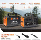 AIMTOM Portable Power Station 173Wh Lithium Battery, 200W AC Outlet (250W Surge), 18W USB-C, 2x USB-A, 2x 12V DC Outputs, LED Flashlight – Ideal for Camping, Travel, Emergency Backup, RV, Home Use