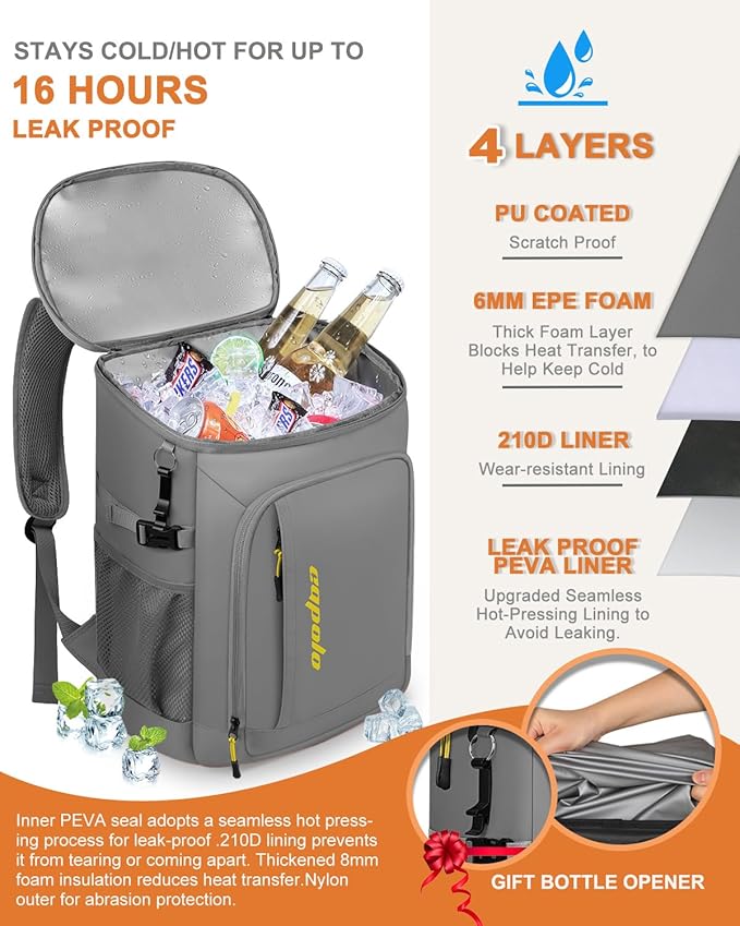 Capolo Cooler Backpack Insulated Waterproof for Women Men,36/45 Cans Lunch Backpack Coolers Leak Proof Soft Cooler Bag Ice Chest for Camping Beach