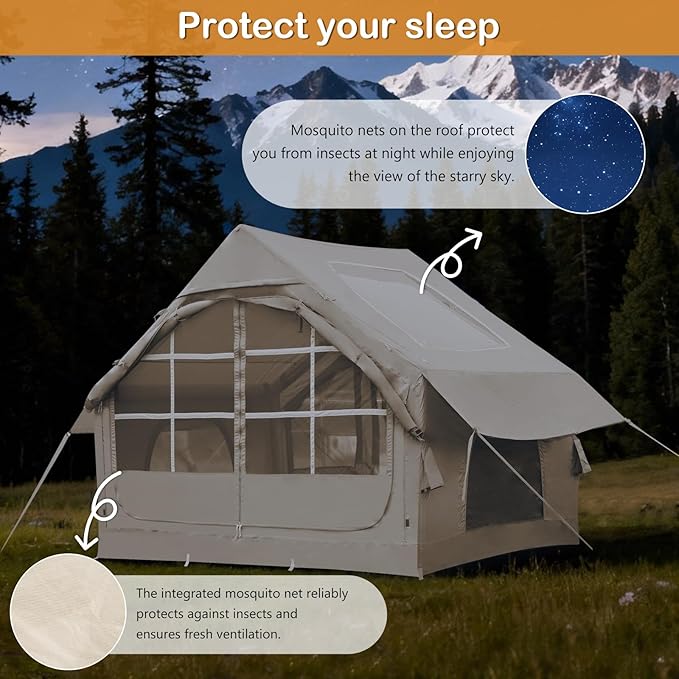 Inflatable Tents for Camping - Easy Blow Up Glamping Tent with Hand Pump, Waterproof PVC Air Inflatable Tent House for Family Weekend Camping