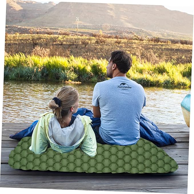 Outdoor Inflatable Sleeping Pad Camping Mat for Tent Hiking Backpacking Compact Portable Design Green