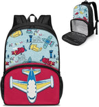 Lunch Backpack for School Picnic, 17 Inch Insulated Cooler Backpack With Lunch Compartment Meal Bag, Unisex Large Capacity Travel Casual School Bag Laptop Backpack, Cartoon Planes