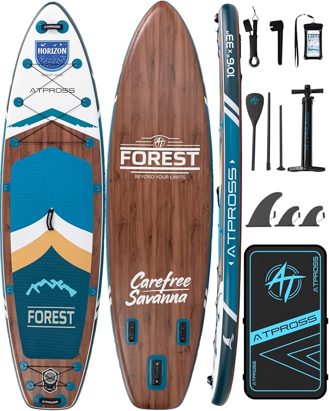 10'6''x33''Inflatable Stand Up Paddle Board, 400lbs Extra Wide Blow Up Paddle Board with Kayak Seat, Premium SUP Accessories Kit & Backpack, Non-Slip Stable Deck Boat for Yoga Fishing Surf