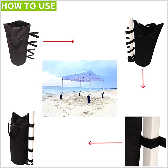 140 LBS Zipper Top Sand Bags for Canopy Legs (Without Sand) Sand Bags for Weight - Sandbags for Gazebo Legs, Pop Up Canopy Tent Weights - Canopy Weight Bags, Set of 4