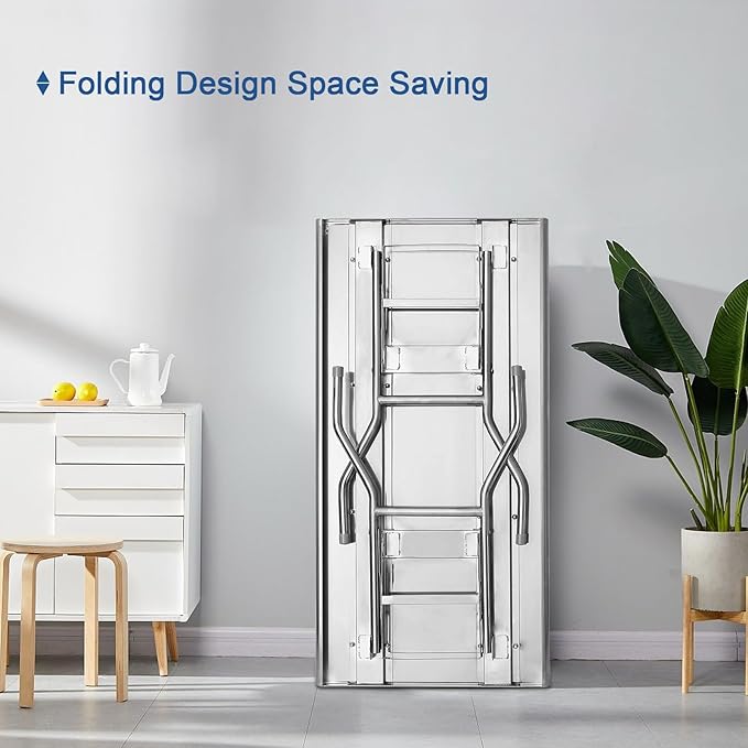 HARDURA Folding Stainless Steel Table 30X48 Inches with Legs NSF Commercial Portable Folding Prep Table for Restaurant Kitchen Home and Hotel