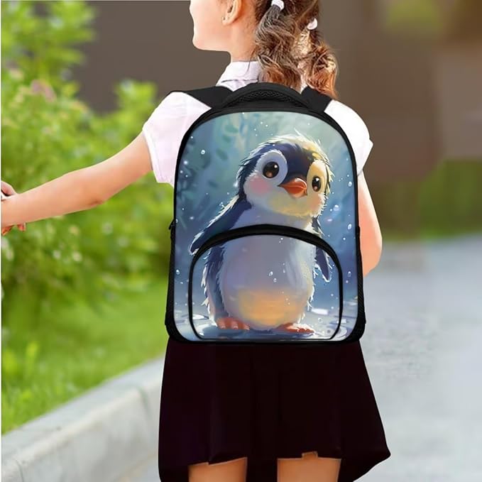 Penguin School Backpack Set for Boys Elementary School Bookbags with Lunch Box and Book Sleeve Casual Primary Bookbag Kindergarten Schoolbags 3 in 1