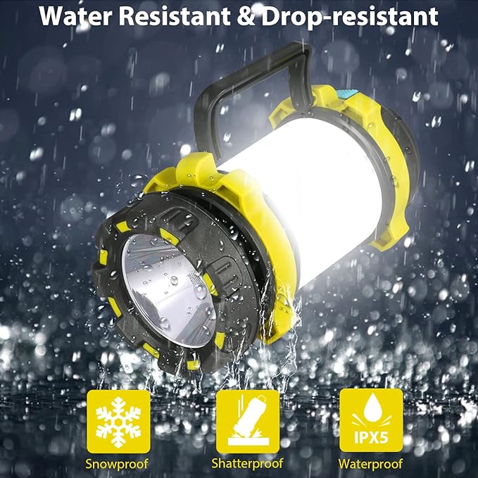 2 Pack Camping Lantern, Outdoor LED Camping Light, Rechargeable Flashlights with 1000LM, 6 Modes, IPX5 Waterproof Portable Emergency Camp Light for Hurricane Survival - Yellow