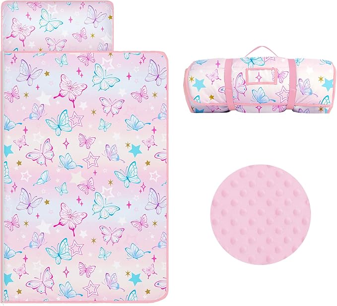 Kids Nap Mat Portable Slumber Bags with Removable Pillow and Blanket for Girls Boys, Lightweight Extra Large Sleeping Bag for Preschool Camping Daycare