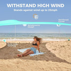 WEKAPO Beach Tent Sun Shelter - Easy Setup Beach Canopy with 4 Sturdy Poles, Large Sandbags and Shovel, 7'1'' Tall, Windproof Sun Shade for Backyard and Camping, UPF 50+ Protection