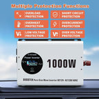 1000 Watts Power Inverter Peak Power 2000W Pure Sine Wave 12V DC to 120V AC RV Converter with Wireless Remote Control LCD Display 4 AC Outlets Dual USB Port Type C Off Grid Solar Inverter