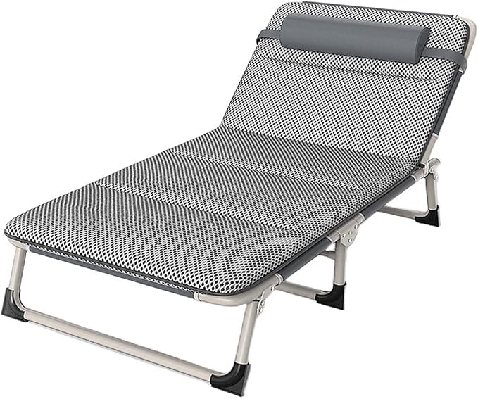 Folding Camping Cot for Adluts, Portable Lightweight Camping Bed with Pillow,4-Position Adjustable Backrest with Strong Steel Frame,Indoor Outdoor Recliner Chair for Home,Office,Outdoor (Style -3)