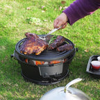 Round Mini Hibachi Grill Outdoor, Portable Small Charcoal Camping Barbecue Grill, 100% Cast Iron, Durable - Coal Door, Draft Door, Ideal for 2 People