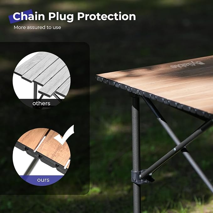 Camping Table Folding Portable Camp Aluminum Fold Up Lightweight Roll Up Table Adjustable Height with Carry Bag Indoor Outdoor for Camping, Picnic, Backyard, BBQ, Patio, Wood Grain