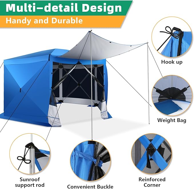 COBIZI Pop Up Gazebo Screen Tent Screen House for Camping, 12x12 Screen Room with Mosquito Netting, Hub Tent Instant Screened Canopy with Carrying Bag and Ground Stakes, Blue