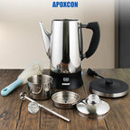 Electric Coffee Percolator Stainless Steel Coffee Maker with Clear Brew Progress Tough Glass Knob and On/OFF Switch Classic Coffee Pot with Keep Warm & Cordless Serve No Aluminum (12 Cup)