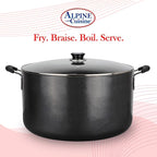 Alpine Cuisine 35 Quart Non-stick Stock Pot with Tempered Glass Lid and Carrying Handles, Multi-Purpose Cookware Aluminum Dutch Oven for Braising, Boiling, Stewing