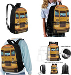 3 Pcs Cartoon School Bus Print Backpack Set with Lunch Bag and Large Capacity Pencil Box, Lightweight Schoolbag for Elementary Kindergarten Students Traveling Camping