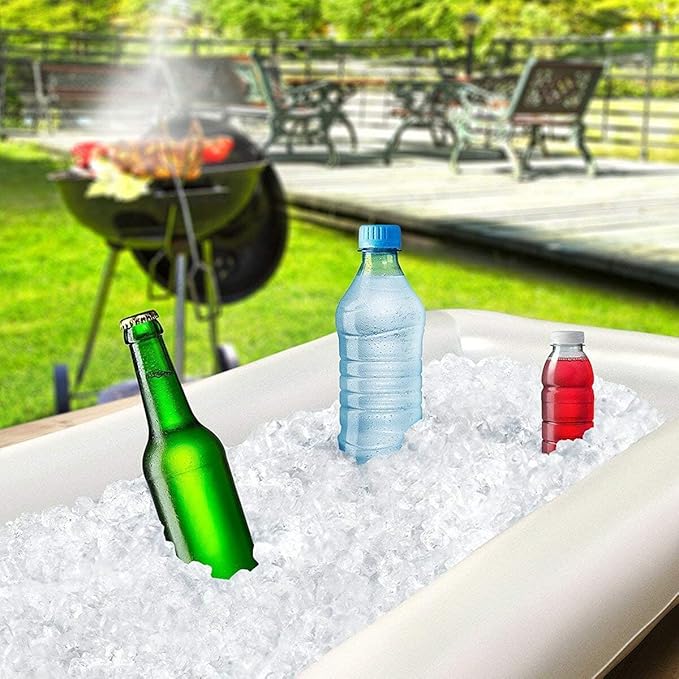 Inflatable Ice Serving Buffet Bar with Drain Plug - BBQ Picnic Pool Party Supplies Buffet Salad Food & Drinks Tray for Party Picnic & Camping (Pack of 1, 53 x 25.6 inches)
