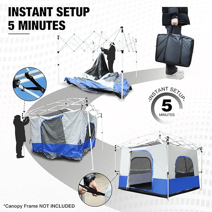 REDCAMP Canopy Camping Tent for Pop Up Canopy Tent, Inner Tent Converts Straight Leg 10'x10' or 10'x20' Canopy into Camping Tent, Fits 4-6 Person(Frame/Shelter NOT Included)